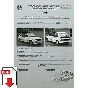 1986 Citroen Visa GTI FIA homologation form PDF download